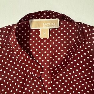 Michael‎ Kors Burgundy Polka Dot Blouse Women's M Split Neck Workwear